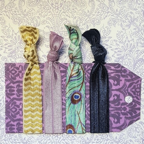 Accessories - SALE! Set of 4 Peacock Purple Blue Gold Hair Ties